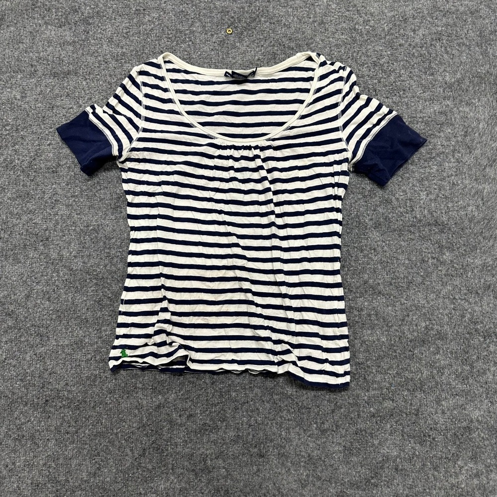 Ralph Lauren Sport Shirt Womens Size L Navy White Striped Scoop Neck Cotton Tee